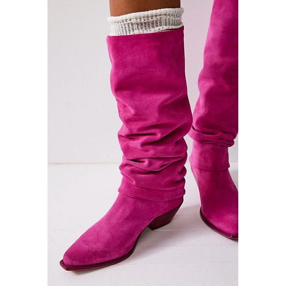 Free People Take Me To Tucson‎ Pink Suede Slouch Boots $350